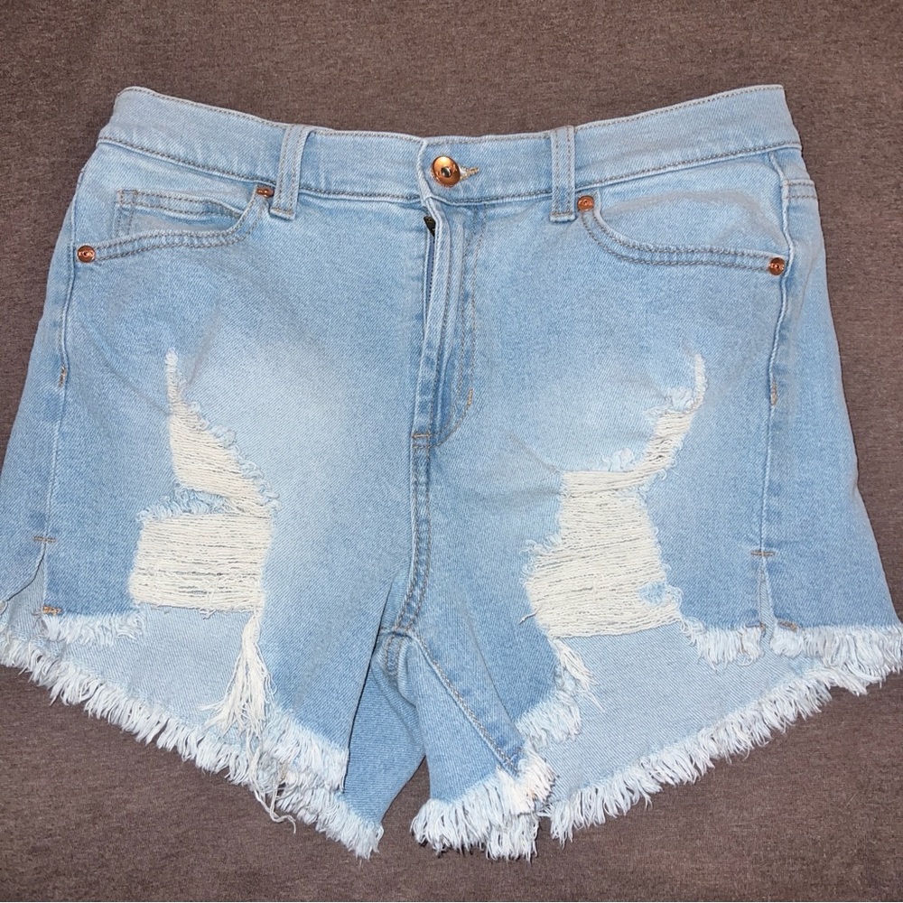 Kendall & Kylie Blue Jean‎ Shorts Distressed High-Waisted